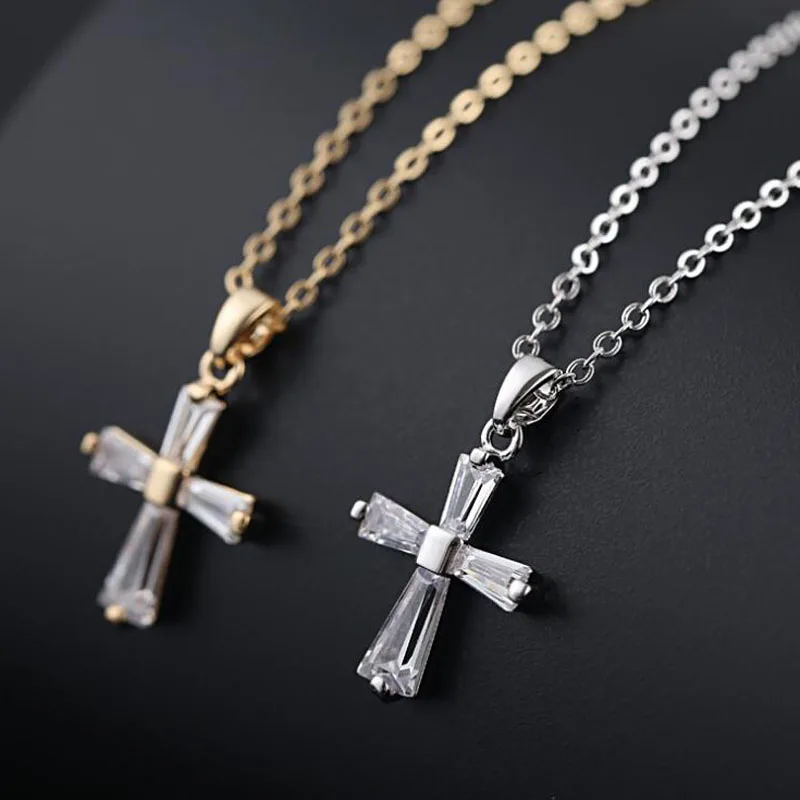 AAA Austrian crystal cross pendant necklace silver gold color wedding jewelry for woman fashion valentine's gifts | Украшения и