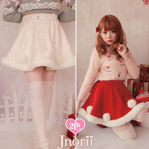 Милая юбка принцессы в стиле Лолиты Bobon21 короткая с кроличьим мехом и краем B1152 |