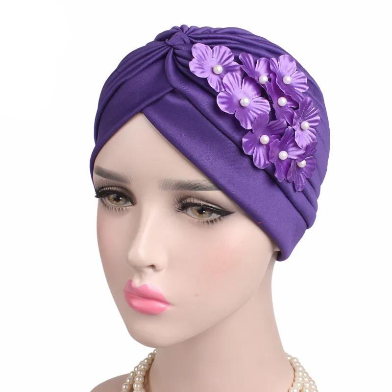 Новинка мусульманская женская однотонная шляпа с цветком сливы тюрбан бандана