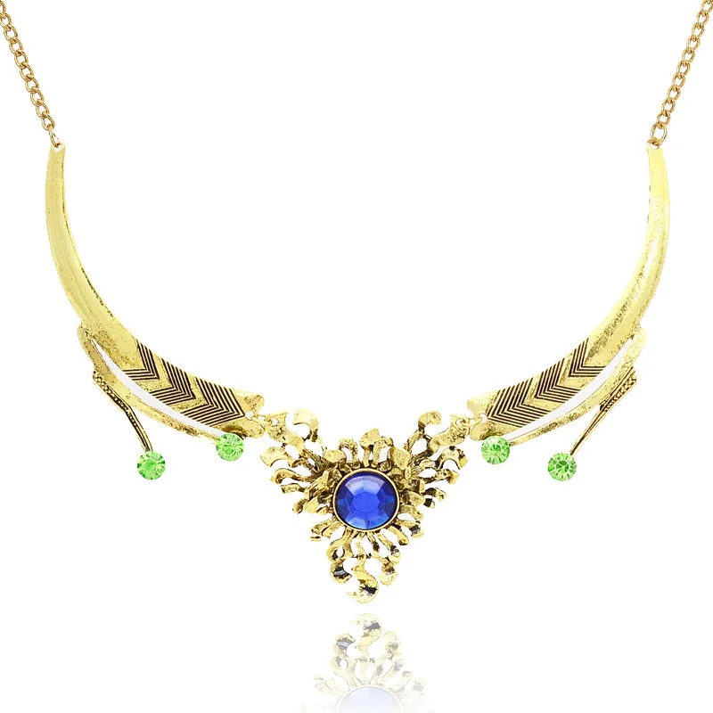 Модные Винтаж Панк цветок Подвески Красный Синий Кристалл колье Цепочки и