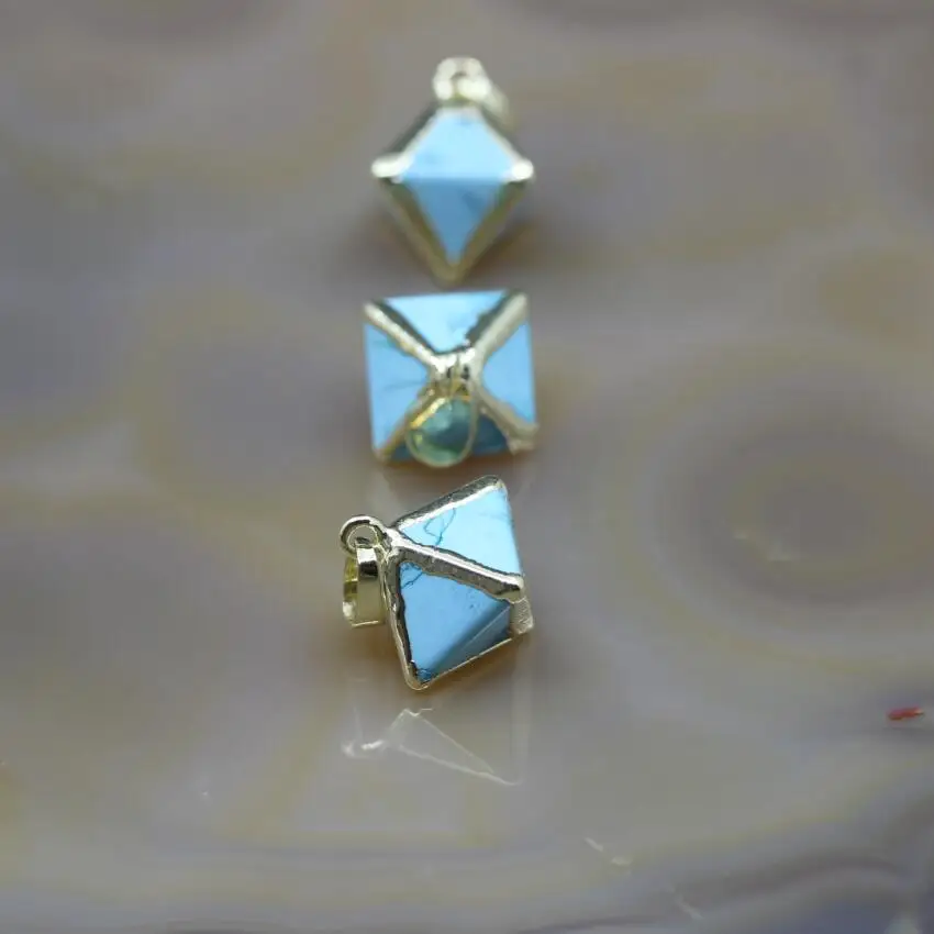 

5Pcs/lot,Gold Edges Blue Turquoises Double Pyramid Nugget Charms,Natural Stone Faceted Octahedron Shape Pendants,Jewelry Making