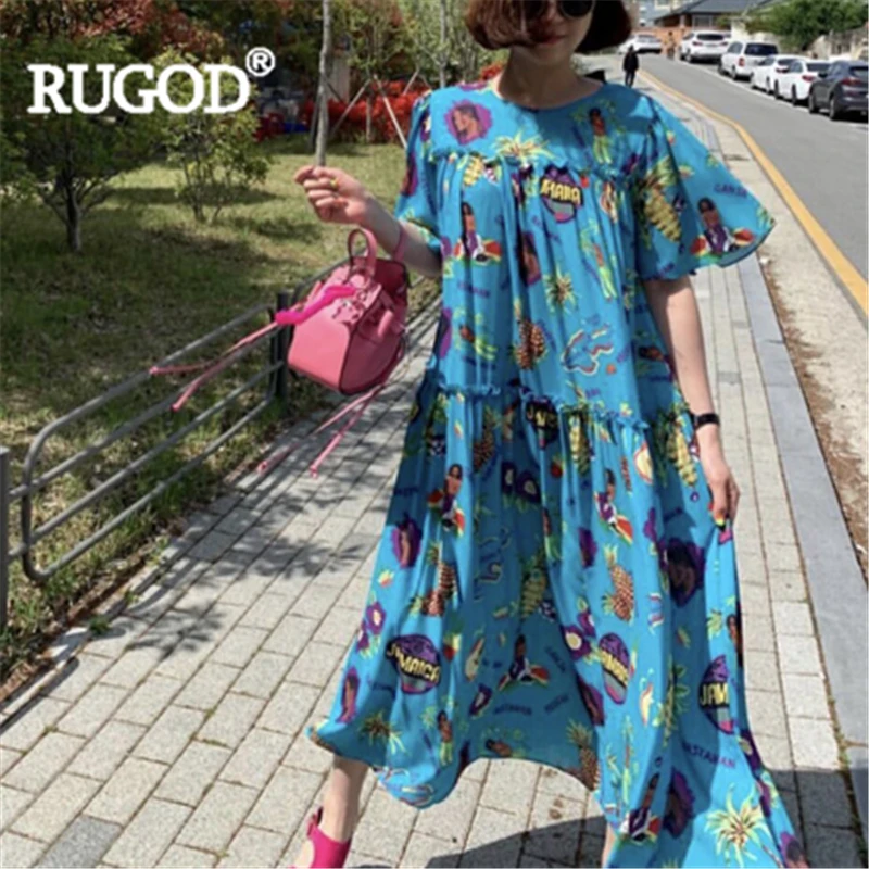 Женское шикарное длинное платье RUGOD с принтом детское милое свободное макси в