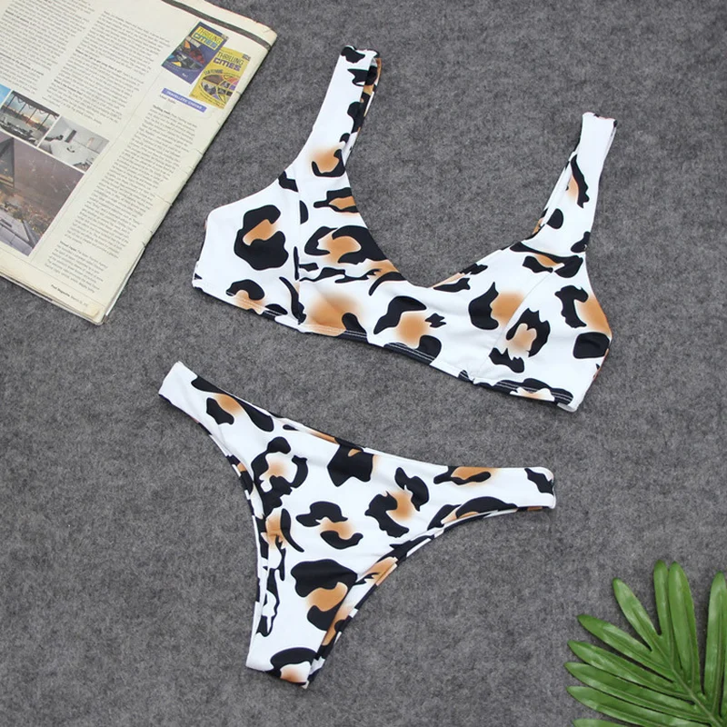 Женский купальник бикини с леопардовым принтом Раздельный из двух частей