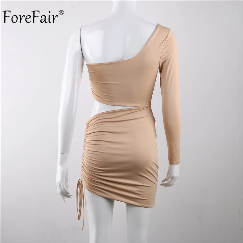 Forefair, сексуальное мини-платье на одно плечо, женское, зимнее, черное, белое, асимметричное, без бретелек, с одним рукавом, облегающее, вечерние, Клубное платье