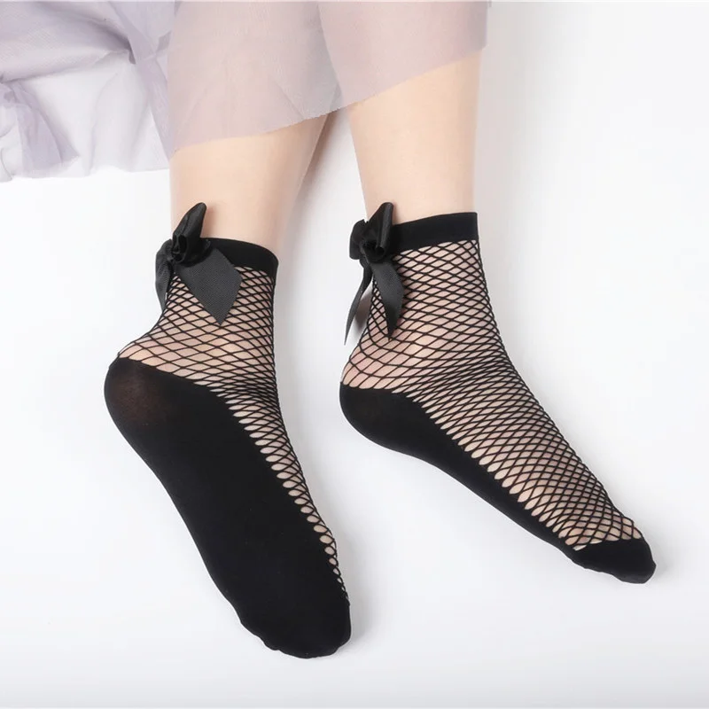 Женские ажурные носки Harajuku Goth Punk сексуальные в сетку с бантиком 2017|fishnet socks|socks