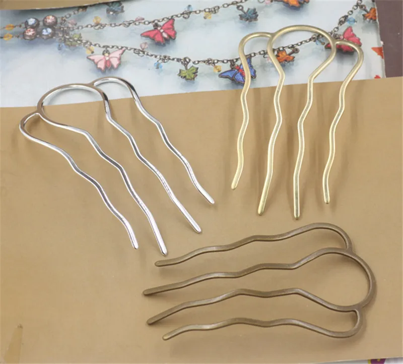 Расческа для волос с 4 зубцами, винтажные аксессуары для волос серебристые, цветная Шпилька, 6/65/6/87x49 мм, 5 шт.