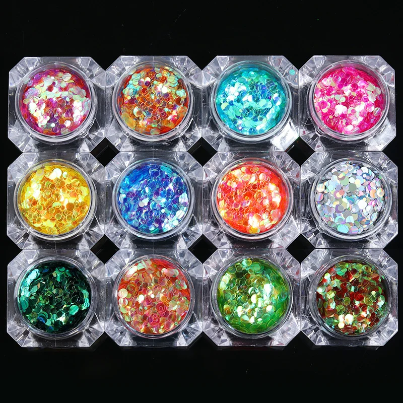 Блестки для ногтей полу-прозрачные туфли цвет розовый голубой желтый красочный