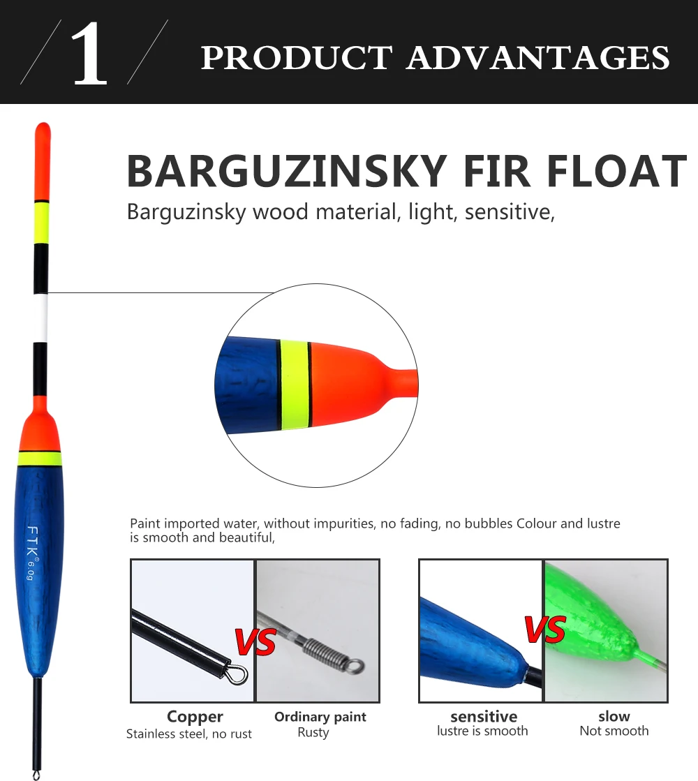 FTK Barguzinsky Fir 10 шт./лот, смешанный размер, цвет, буй, дрифтерная трубка, Articulos De Pesca, поплавок для ловли карпа, вес 2 г-6 г
