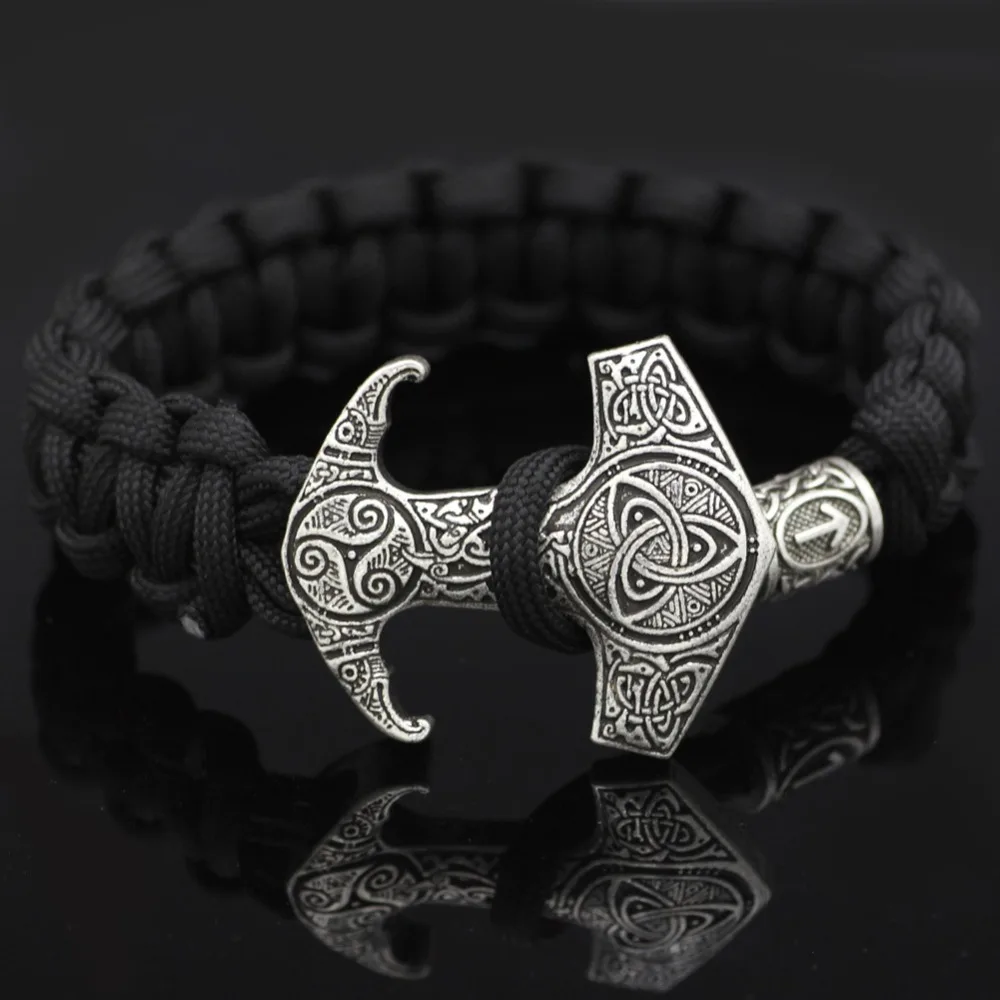 Viking Мужской Черный Плетеный Древний серебряный браслет Скандинавская мифология один Ворон Тотем лунавин бисер браслет-амулет