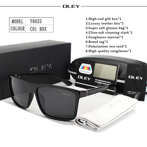 Y6625 C1 BOX OLEY, поляризационные мужские солнцезащитные очки, фирменный дизайн, Ретро стиль, квадратные солнцезащитные очки, аксессуары, унисекс, очки для вождения, oculos de sol Y6625 - Цвет линз: Y6625 C1 BOX