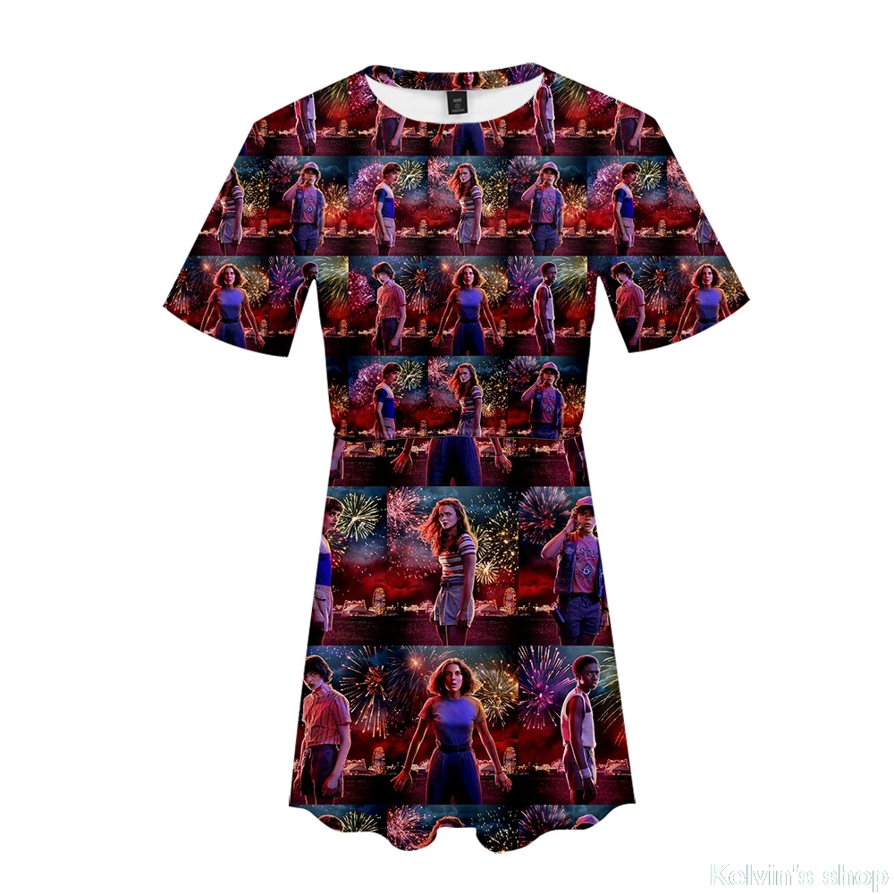 STRANGER THINGS Dress 3D Printed Summer 2019 New Women Short Sleeve Dresses Casual Ladies O Neck | Женская одежда