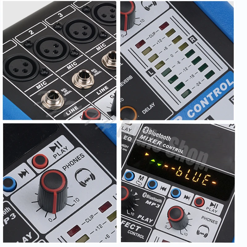 Звуковой микшерный пульт с записью Bluetooth + 48 в монитор фантомного питания дорожки