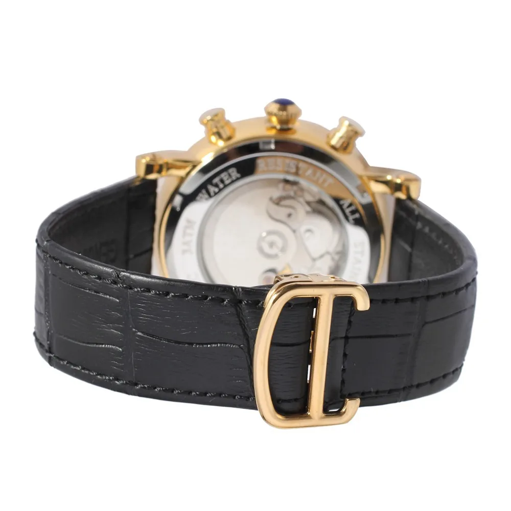 Stainless Steel Case Gold Color Bezel Genuine Leather Month Day Week Function relogio automatico masculino watch /FSG9407M3G2 | Наручные