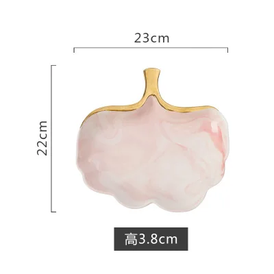 Pink 22x23 Креативный дизайн в виде золотых листьев, керамическая тарелка, поднос для хранения, золотые украшения, еда, десерт, тарелка, сухие фрукты, украшение дома, тарелка - Цвет: Pink 22x23