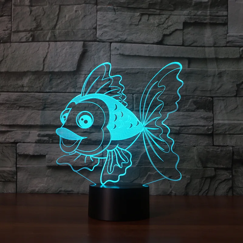 Креативная Ночная светодиодная 3d лампа Золотая Рыба литье животных ночная