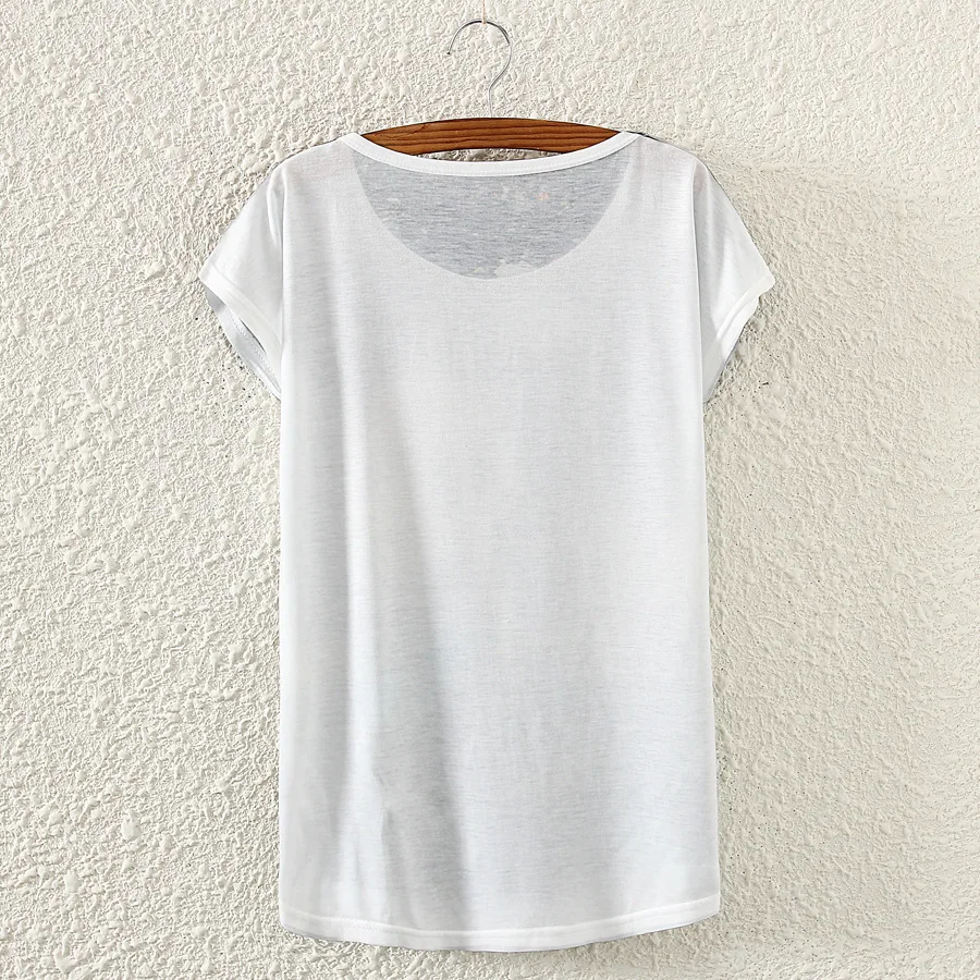 women's 2019 summer green hat skeleton angel wings printed round neck short-sleeved T-shirt loose fashion wild tees | Женская одежда