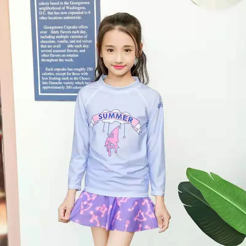 2 шт./компл. купальный костюм для детей рубашка девочек с длинным рукавом + юбка