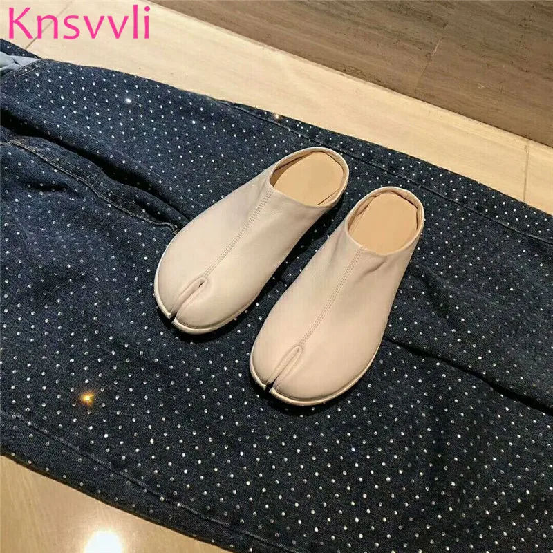 Knsvvli/белые шлепанцы из натуральной кожи с разрезом Женская Удобная модная обувь