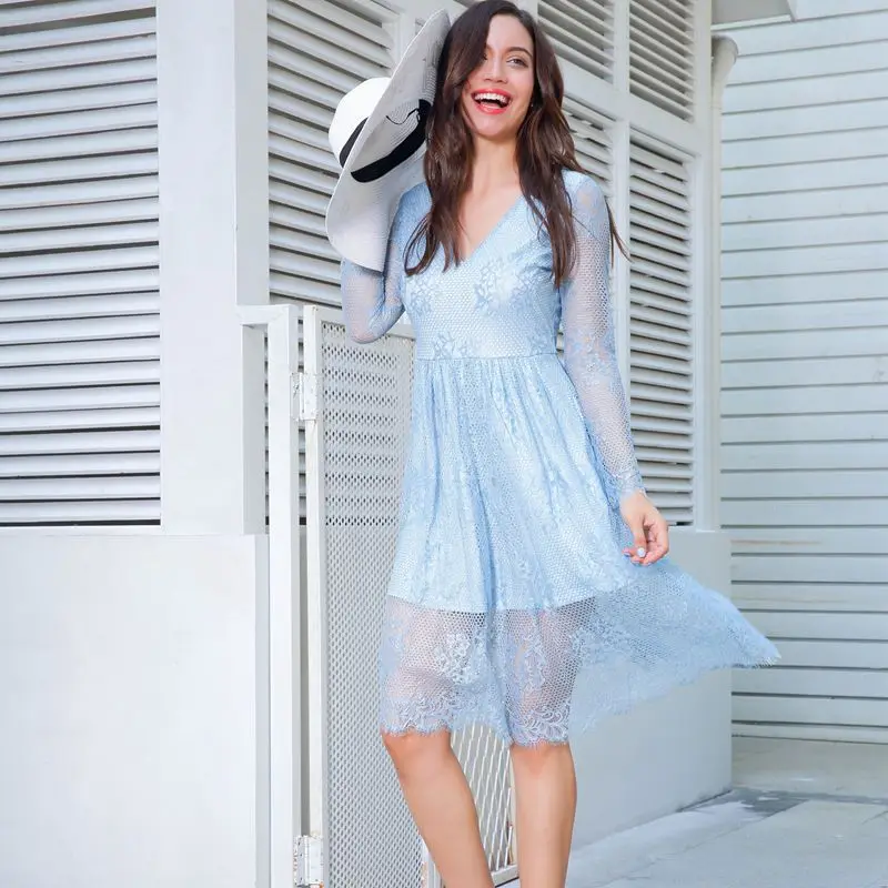 Сексуальное прозрачное кружевное платье с V образным вырезом элегантные женские