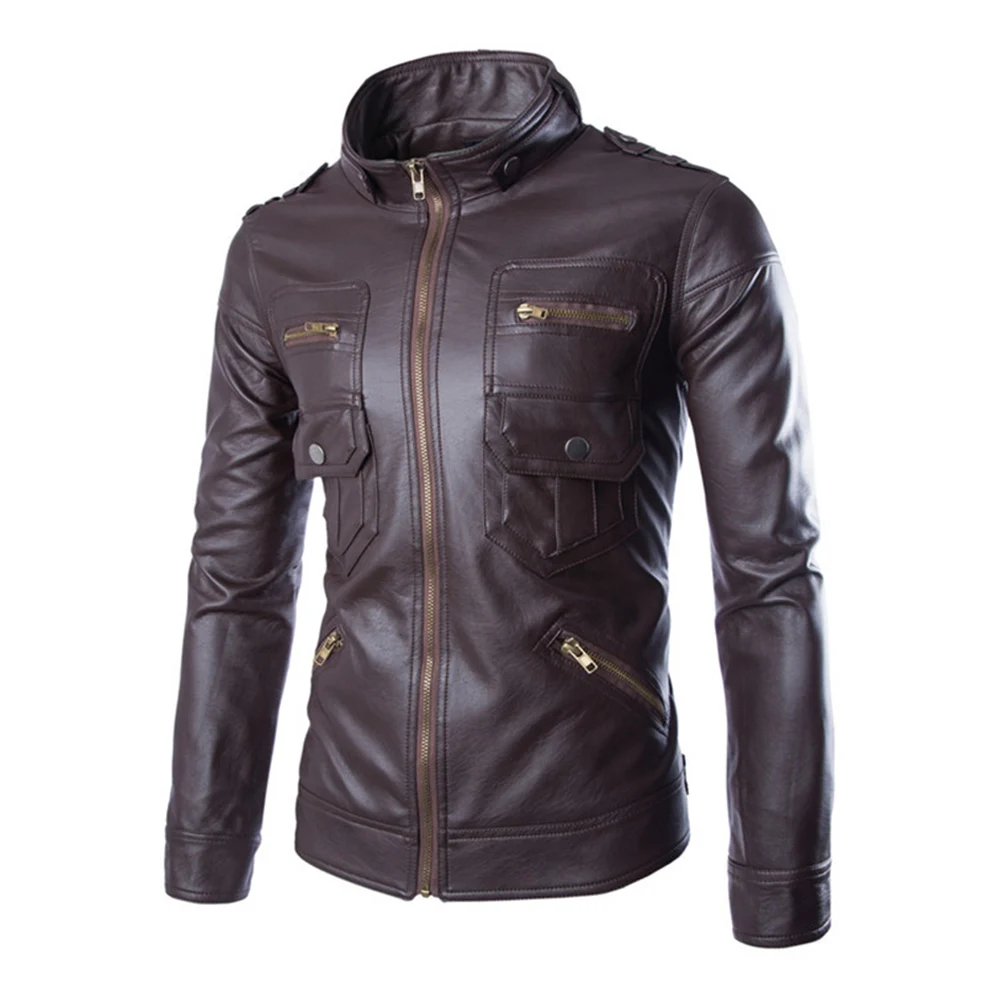 dark coffe Мотоциклетные Куртки мужские зимние ретро из искусственной кожи Motociclista панк ветрозащитная Байкерская гоночная Классическая Повседневная байкерская куртка - Цвет: dark coffe