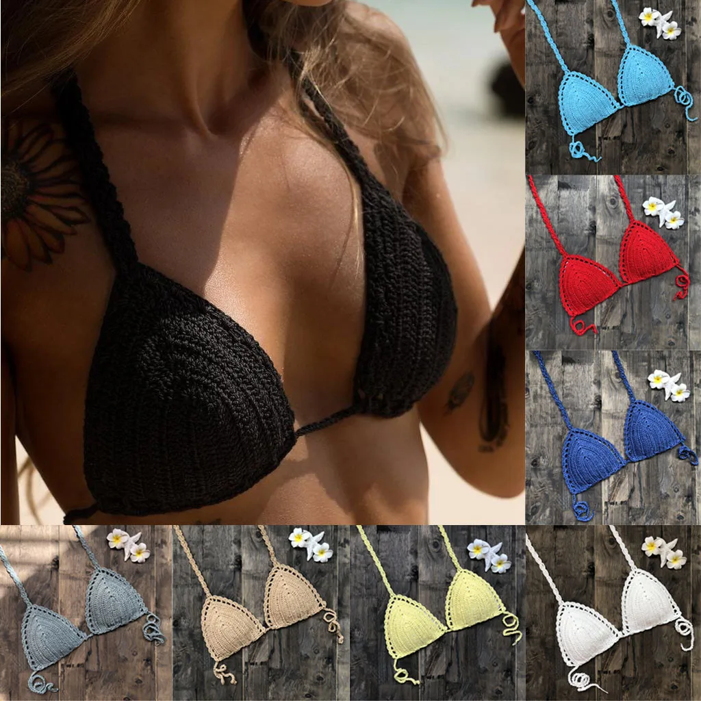 Мода Femme Maillot De Bain Femme вязанный крючком бикини Топ на шнуровке женский купальник топ на шнуровке бразильские сплошные бикини Mayo#30