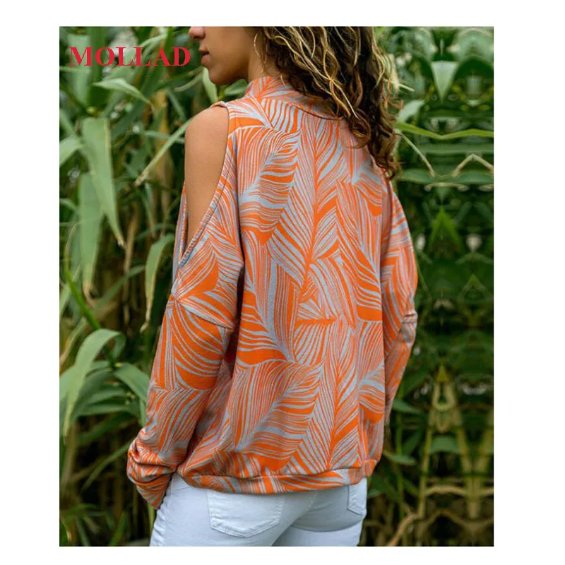 

Women's New Spring and Autumn Printed Knit Sweater High Collar Strapless Long Sleeve Printed Knit Sweater