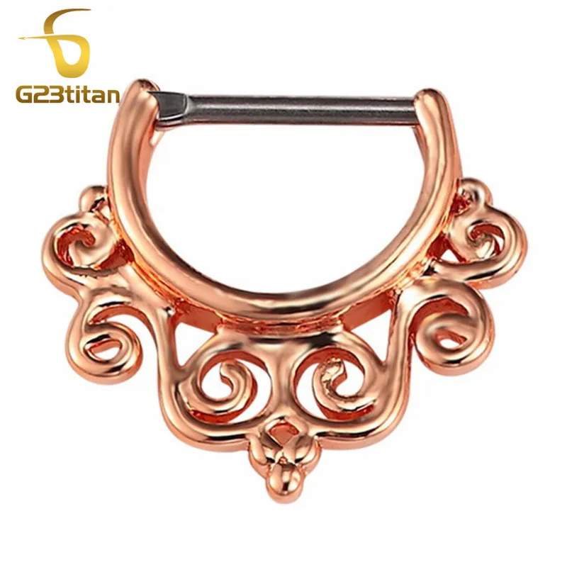 Septum Clicker G23titan титана пирсинг тела ювелирные изделия 16 г G23 титановый полюс перегородка кольцо с игла для прокалывания Кристалл Сережка для пирсинга в перегородку носа защелка для носа - Окраска металла: Septum Clicker