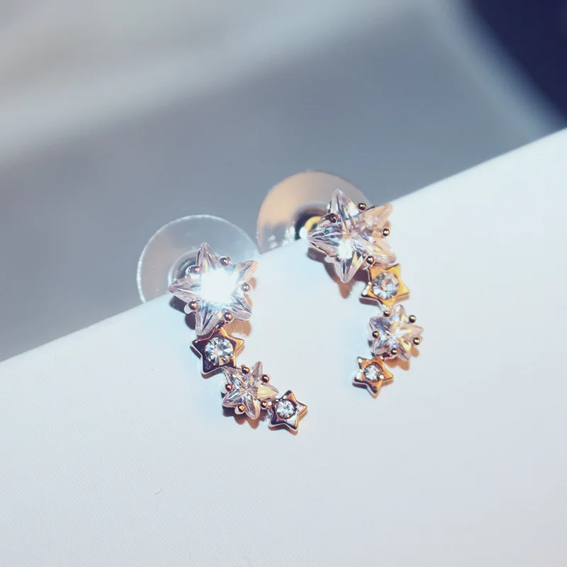 S.vex Fashion Jewelry Cute Earrings for Women Silver Crystal Stars High Quality CC Earring Wedding Pendientes | Украшения и