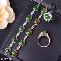 kjjeaxcmy boutique jewels s925 925 pure silver inlay natural jasper bracelet ring 2 pieces suit xiaoye flower type lady