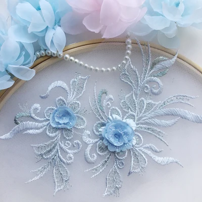 blue Красные 3D цветы вышивка патч Diy кружева аппликация пришить Цветочные Сетки нашивки на костюм для свадебного платья одежда Декор - Цвет: blue
