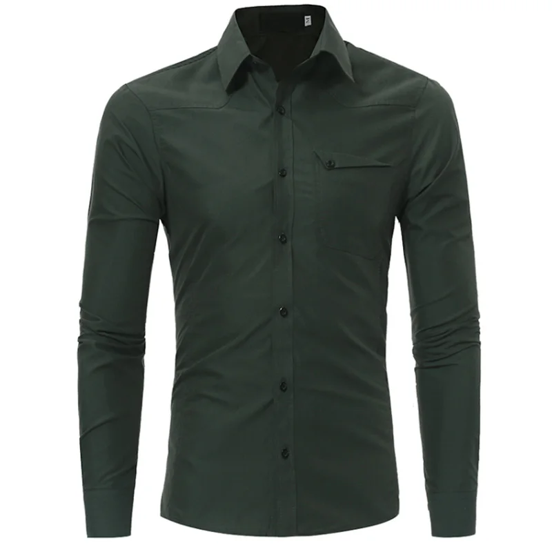 New Autumn Fashion Brand Men Clothes Slim Fit Long Sleeve Shirt Pocket Cotton Casual Social Plus Size M-4XL | Мужская одежда