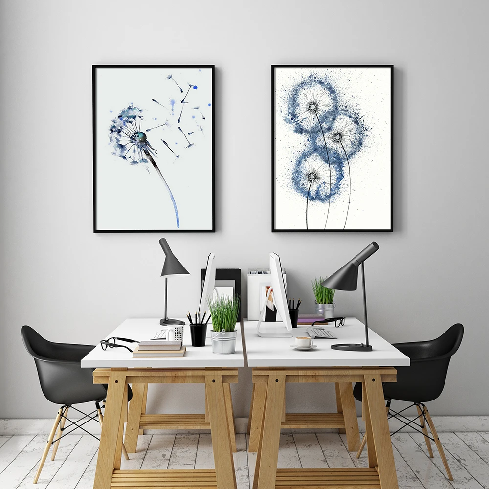

Blue Dandelion Wall Art Canvas Flowers Poster and Print Animal Canvas Painting Picture for Living Room Decor Nordic Decoration
