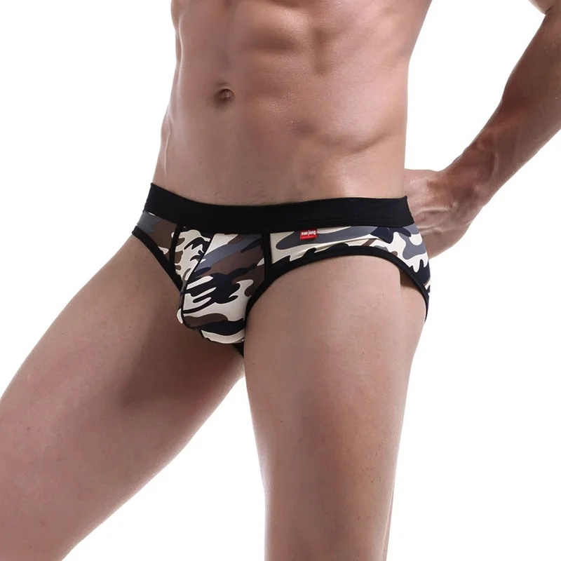 Сексуальное мужское нижнее белье бандаж камуфляж ледяной шелк Tanga Hombre String Homme Slip