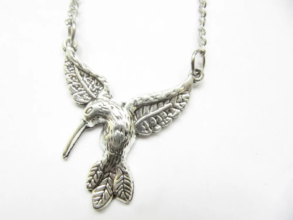 2 шт. Оптовая продажа-древний серебряный Колибри Цепочки и ожерелья колибри кулон