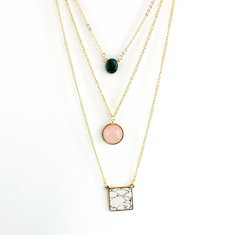 

Multilayer Natural Stone Necklace Women 2016 Gold Color Chokers Necklaces Pendants Boho Jewellery Sne160046