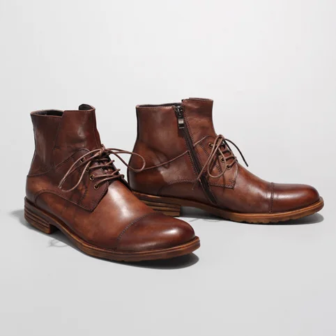 2016 Осень Мода мужская Обувь Кожаные Ботинки Плоский Каблук Зашнуровать Oxfords