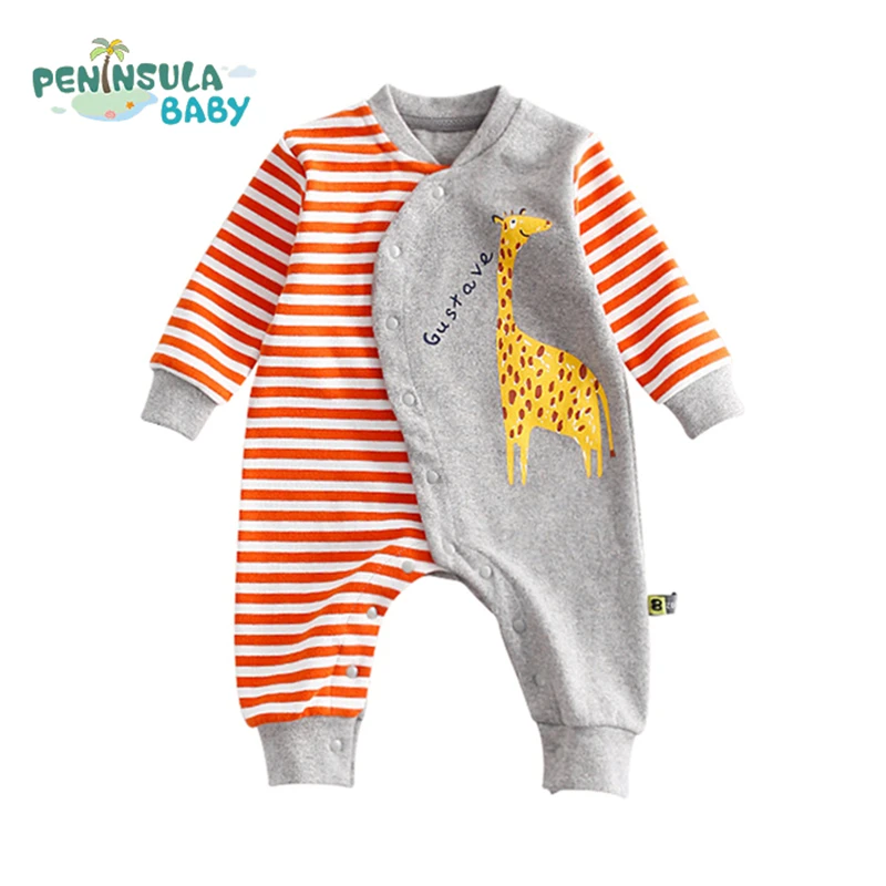 Животное жираф слон лев мультфильм для маленьких девочек Комбинезоны малышек с