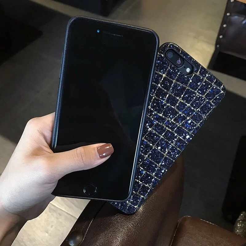 Блестящий блестящий чехол-пудра для iPhone XR XS MAX X Чехол Роскошная квадратная решетка TPU мягкий чехол для iPhone 7 8 6 6s Plus чехол