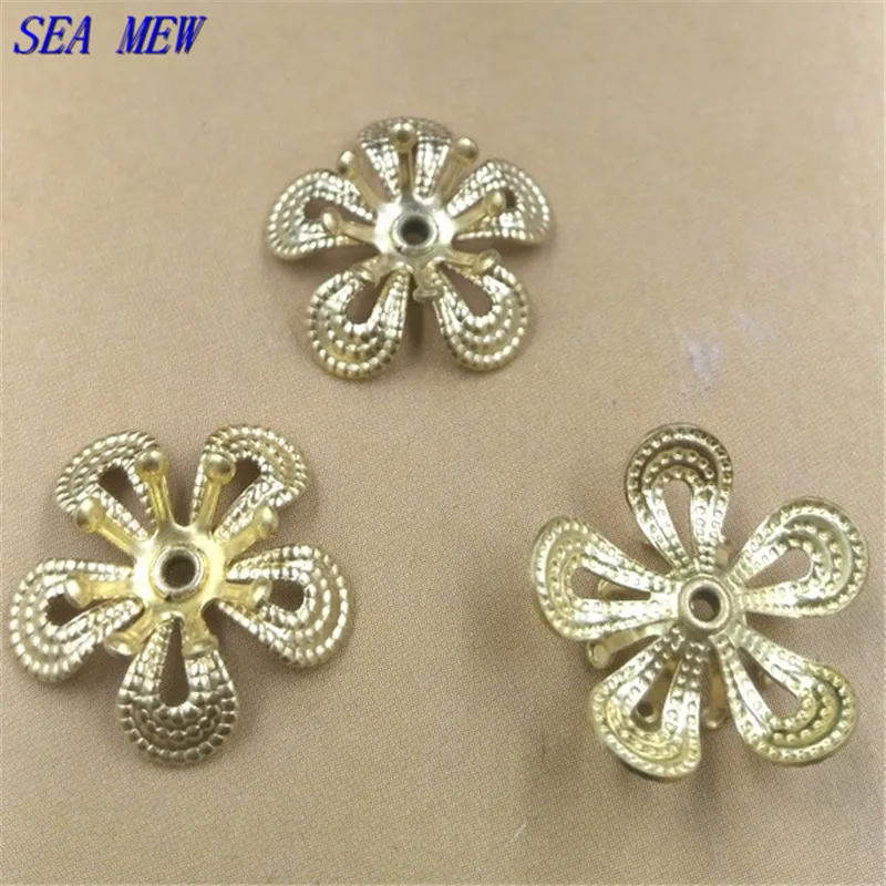 SEA MEW Fashion 15mm Copper 4 Colors Plated Filigree Flowers Tray Connectors Hollow Out Bead Caps For Jewelry Making | Украшения и