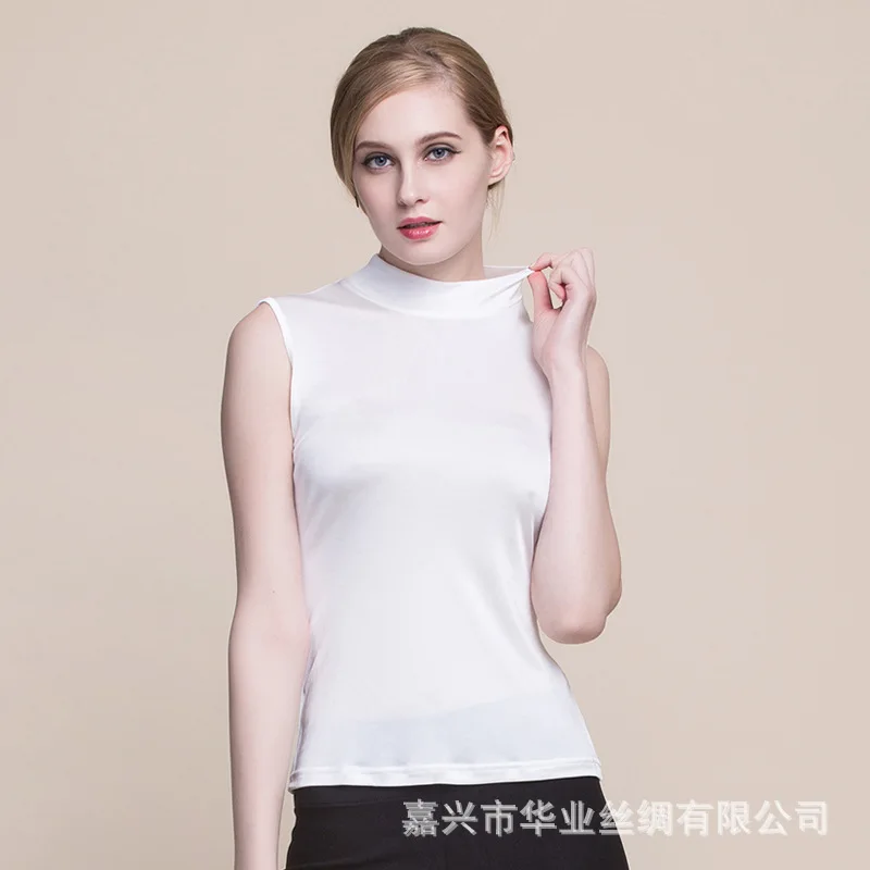 Летняя женская майка 100% Натуральный шелк повседневная трикотажная рубашка с