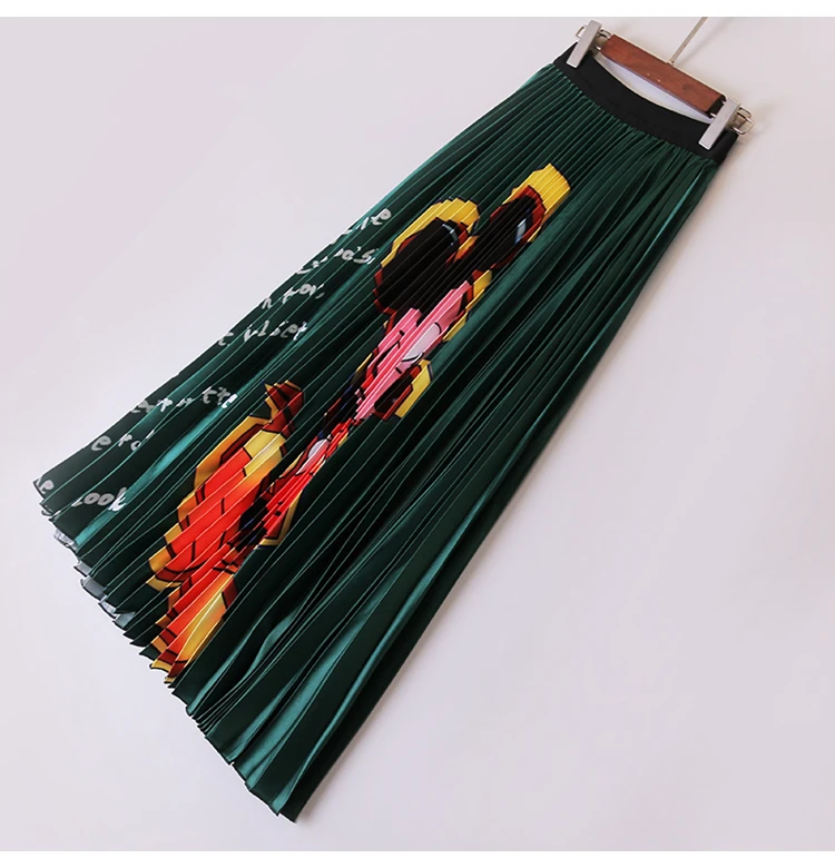 Bgоднотонная длинная юбка средней длины с эластичной талией и принтом Микки из