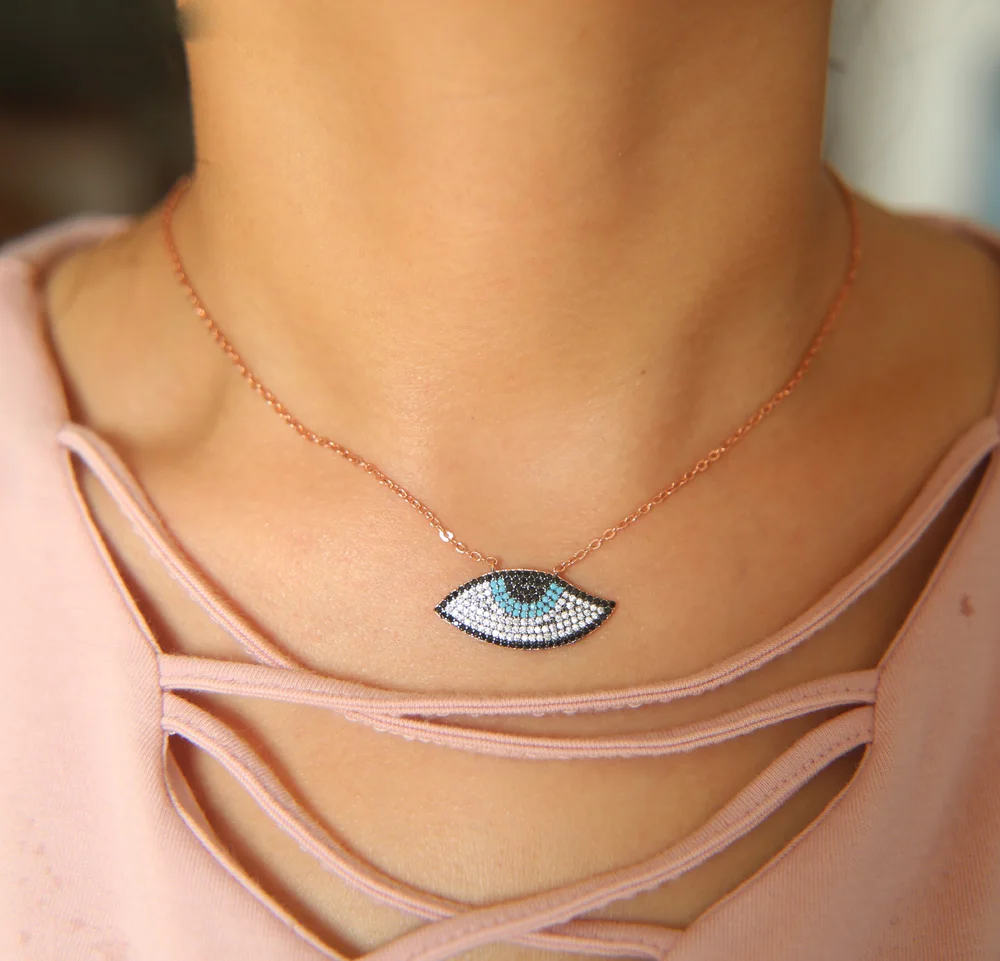 Ожерелье золотистого цвета с подвеской удачный глаз микро-ПАВЕ фианиты