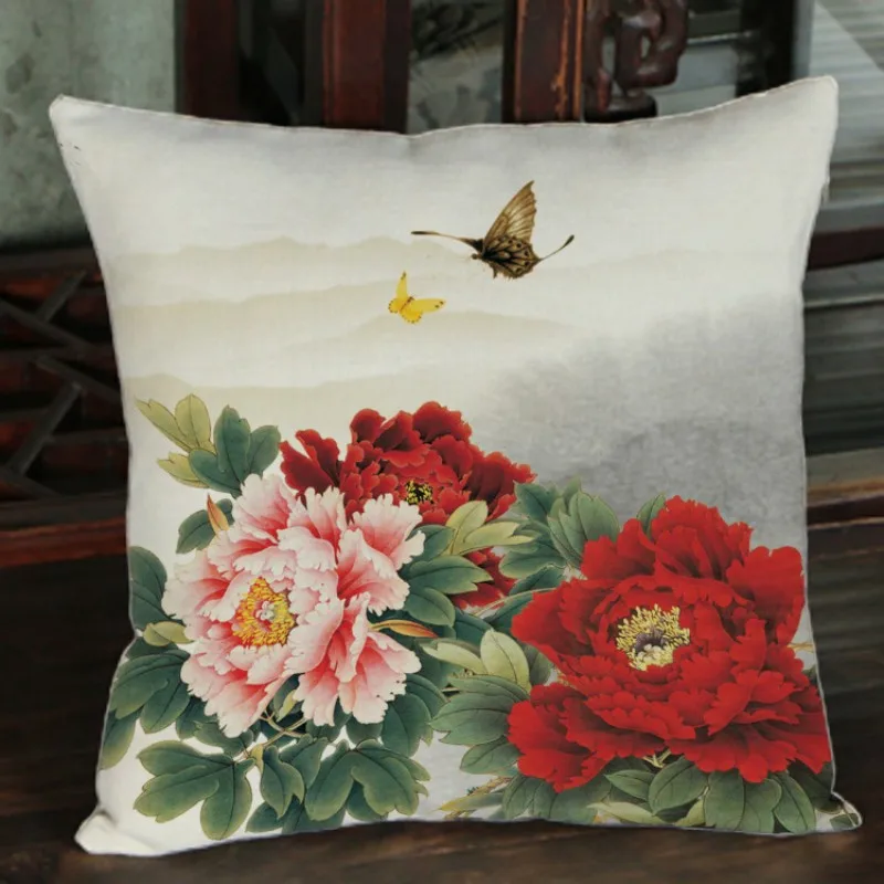 Китайские декоративные подушки для дивана наволочка из хлопка и льна сине белая