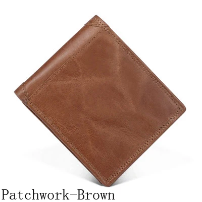 Patchwork-Brown Мужской кошелек из натуральной кожи, RFID, Би-фолд, Ретро стиль, короткий кошелек для монет, Ретро стиль, мужские кошельки для кредитных карт, мужской клатч, кошелек, сумка для денег - Цвет: Patchwork-Brown