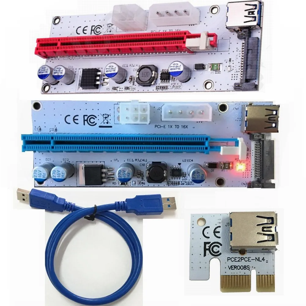 3 в 1 4 pin 6 SATA Molex источник питания pci e PCI 1x к 16x express riser card со светодиодной подсветкой