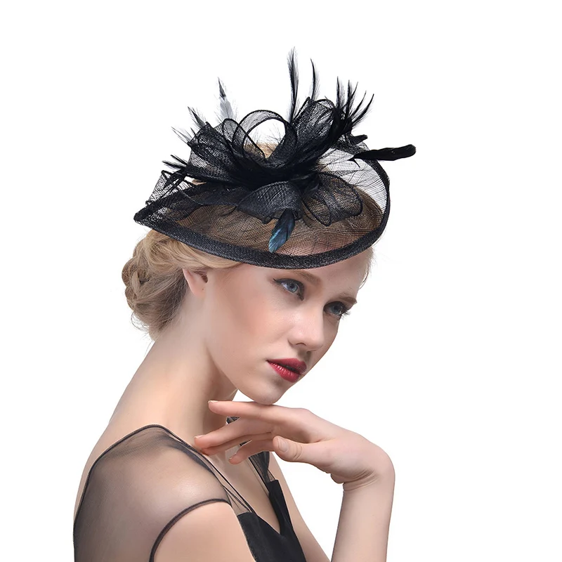 Черный Винтажные женские Noiva Muiti цвета Свадебные шляпы лицо вуаль свадебные аксессуары невесты очарование свадьба птичья клетка вуаль сетка перья - Цвет: Черный