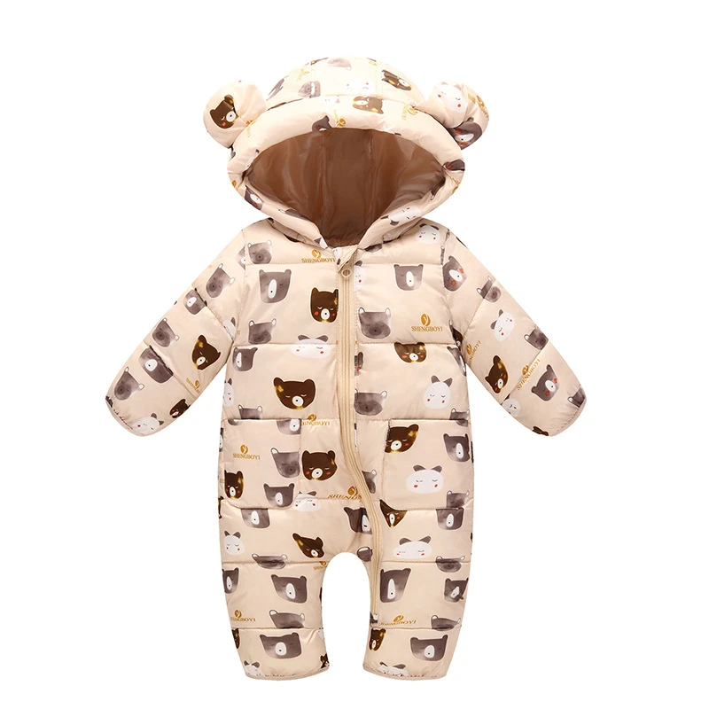 Детские зимние комбинезоны с капюшоном комбинезон милыми мишками хлопковая