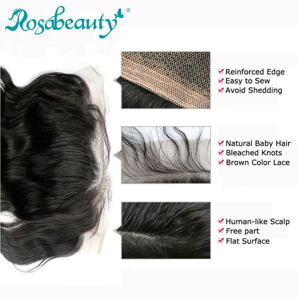 Rosabeauty предварительно сорвал 13X6 Кружева Фронтальная застежка натуральный прямой девственные человеческие волосы закрытие отбеленные узлы