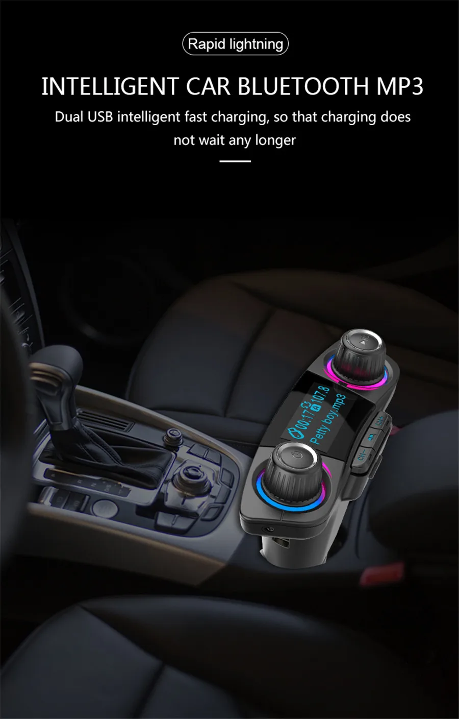 Двухголовый Автомобильный Bluetooth MP3 Дисплей с двойной ручкой большой экран дисплей Беспроводное зарядное устройство двойной fm-передатчик автомобиля BT06