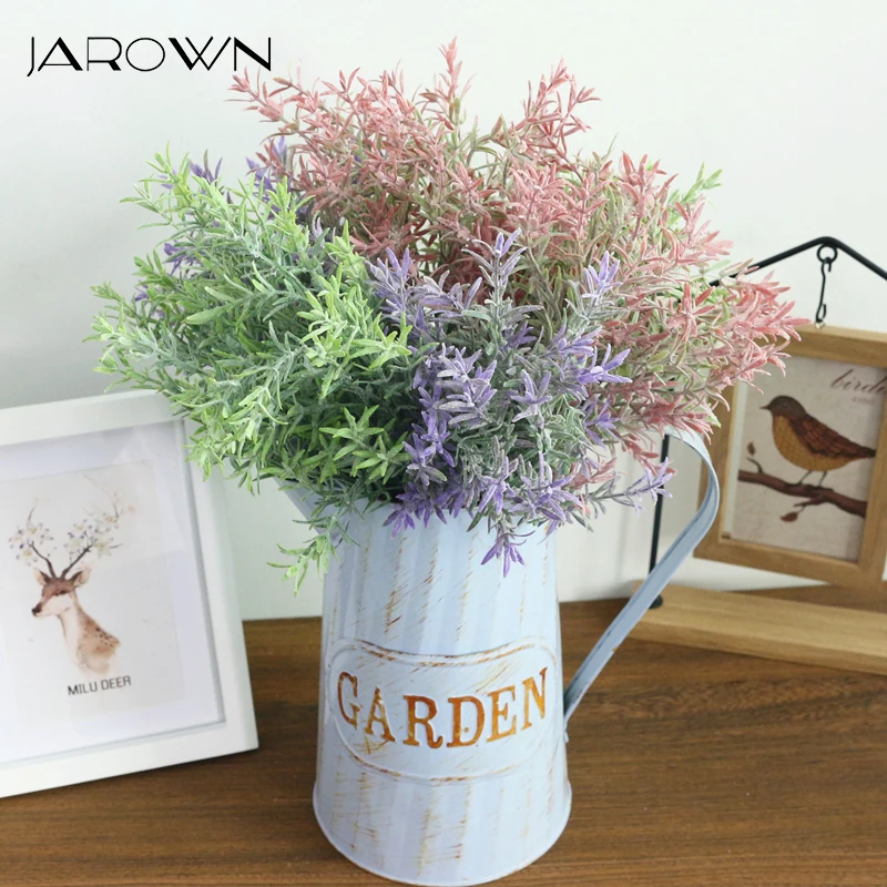 JAROWN Artificial Plant Simulation Flocking Lavender Plastic Fake Flower Bouquet Wedding Decor Home Garden DIY Decor Accessories